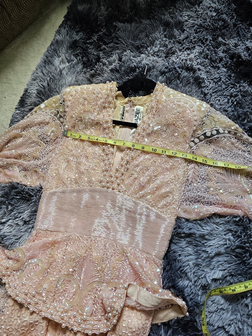 Lillie Rubin x Riazee New York Vintage 1980s Blush Beaded Evening Gown, Size S - Picture 7 of 8